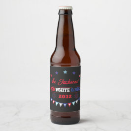 Rótulo Para Garrafa De Cerveja 4 de julho de 2010, branco vermelho e nome da famí