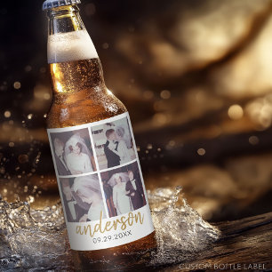 Rótulo Para Garrafa De Cerveja 4 Sobrenome de Colagem de Casamento Fotográfico Ma