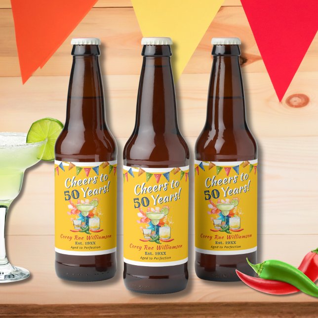 Rótulo Para Garrafa De Cerveja 50º Aniversário Alega 50 anos Fiesta Themed (Criador carregado)