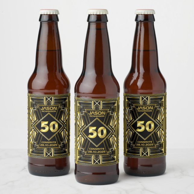 Rótulo Para Garrafa De Cerveja 50º aniversário Art Deco Dourado Excelente Negro G (Garrafas)