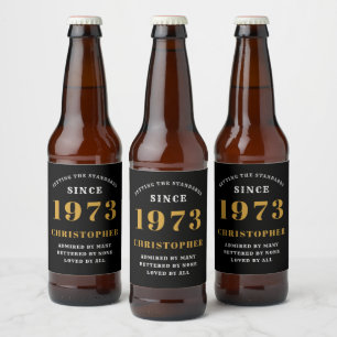 Rótulo Para Garrafa De Cerveja 50º aniversário Nascer 1973 Adicionar nome Dourado