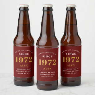 Rótulo Para Garrafa De Cerveja 50º Aniversário Nome 1972 Chic Vermelho Dourado 
