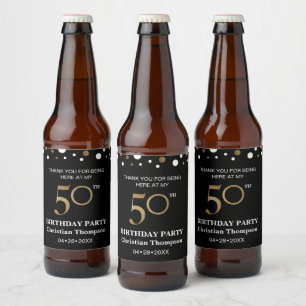 Rótulo Para Garrafa De Cerveja 50th aniversário, ouro e tema preto, obrigado
