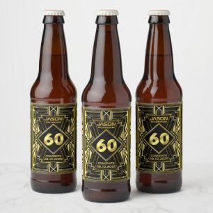 Rótulo Para Garrafa De Cerveja 60º aniversário Art Deco Dourado Excelente Negro G