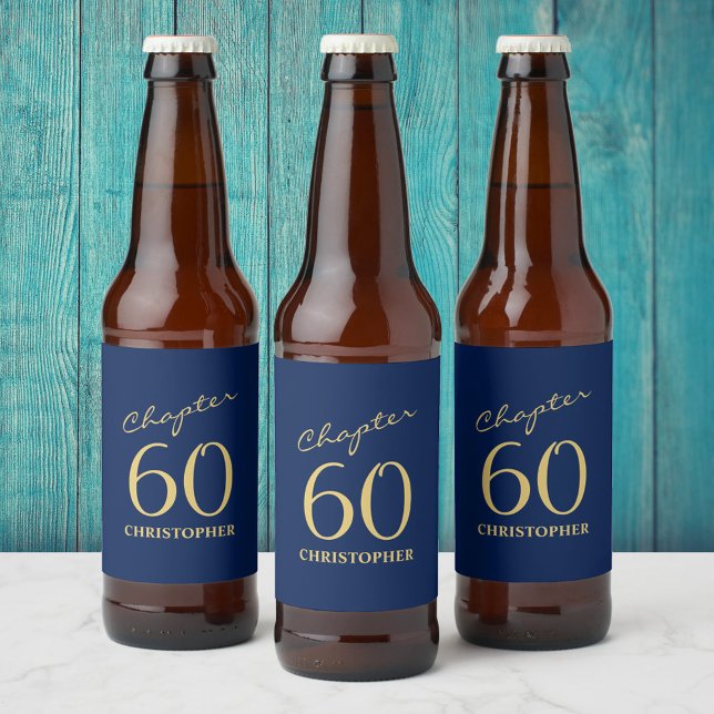 Rótulo Para Garrafa De Cerveja 60º aniversário Azul Dourado (Criador carregado)
