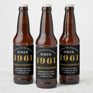 Rótulo Para Garrafa De Cerveja 60º aniversário de 1961 Retro Dourado Preto Person
