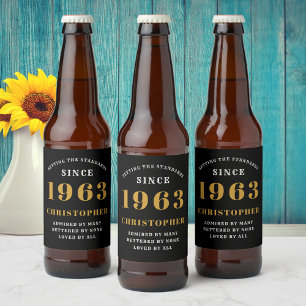 Rótulo Para Garrafa De Cerveja 60º aniversário Nascer 1963 Adicionar nome Dourado