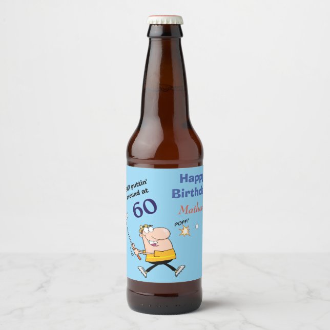 Rótulo Para Garrafa De Cerveja 60 Aniversário Golfer (Frente)