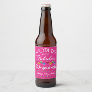 Rótulo Para Garrafa De Cerveja 60th Aniversário a maioria de rosa colorido