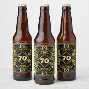 Rótulo Para Garrafa De Cerveja 70 Aniversário Art Deco Dourado Excelente Negro G