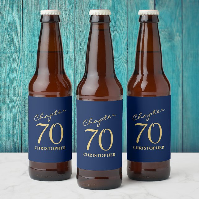 Rótulo Para Garrafa De Cerveja 70 Birthday Azul Dourado (Criador carregado)