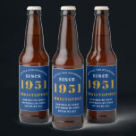 Rótulo Para Garrafa De Cerveja 70th Birthday 1951 Blue Gold Retro Personalized<br><div class="desc">A personalized classic label design for that birthday celebration for a special person born in 1951 and turning 70. Add the name to this vintage retro style blue, white and gold design for a custom 70th birthday gift. Easily edit the name and year with the template provided. A wonderful custom...</div>