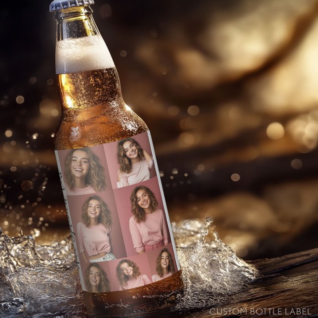 Rótulo Para Garrafa De Cerveja 7 Colagem de Fotos - Branco Mínimo Moderno (Custom Beer Bottle Label - Photo Label)