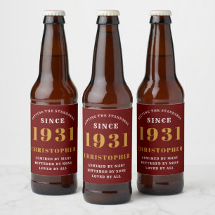 Rótulo Para Garrafa De Cerveja 90 Birthday 1931 Red Dourado Retro Personalizado