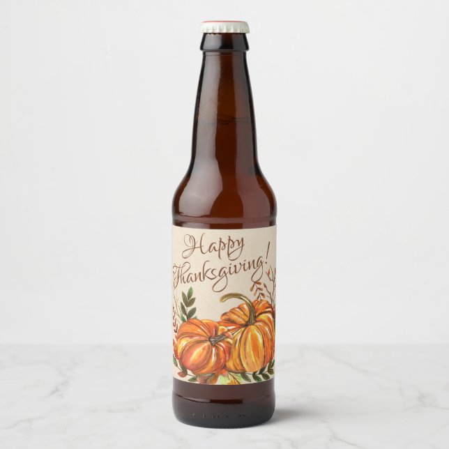 Rótulo Para Garrafa De Cerveja Ação de Graças Pumpkins (Frente)