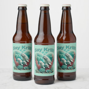 Rótulo Para Garrafa De Cerveja Adorável retrato de família da baleia "Say Krill"