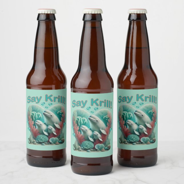 Rótulo Para Garrafa De Cerveja Adorável retrato de família da baleia "Say Krill" (Garrafas)