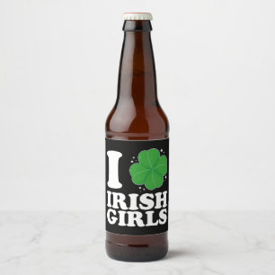 Rótulo Para Garrafa De Cerveja Adoro Dia de São Patrício Coração de Shamrock Irla