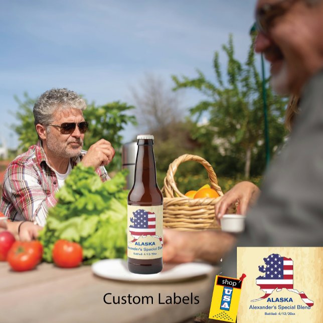 Rótulo Para Garrafa De Cerveja Alaska EUA Estado Monograma 🍺 Cores Personalizada (Alaska - Add your name or Town etc.)