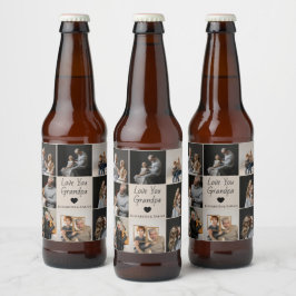 Rótulo Para Garrafa De Cerveja Ame-o Avô com Coração e Fotos -