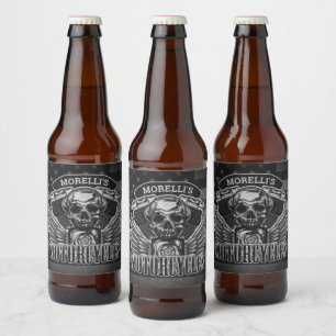 Rótulo Para Garrafa De Cerveja American Biker ADD NAME Skull V-Twin