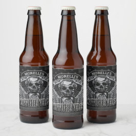 Rótulo Para Garrafa De Cerveja American Biker ADD NAME Skull V-Twin Motocicletas