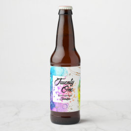 Rótulo Para Garrafa De Cerveja Aniversário Colorido de Coloração de Água