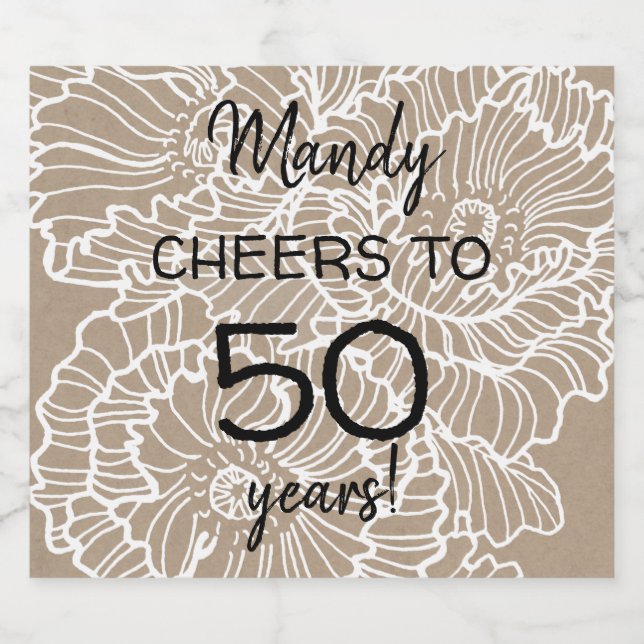 Rótulo Para Garrafa De Cerveja Aniversário das flores lineart (Rótulo Único)