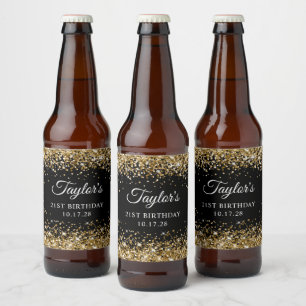 Rótulo Para Garrafa De Cerveja aniversário de 21 anos preto Dourado com brilho
