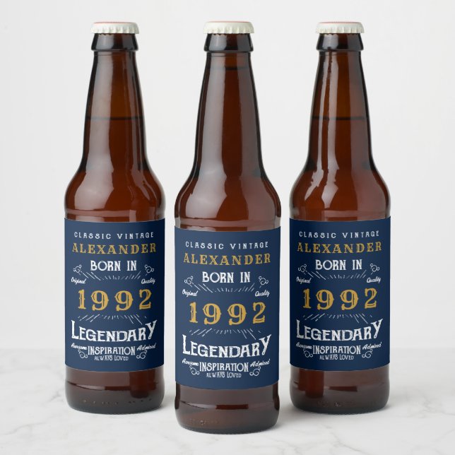 Rótulo Para Garrafa De Cerveja aniversário de 30 anos 1992 Adicionar Nome Azul Vi (Garrafas)
