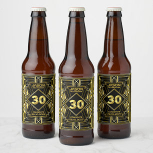 Rótulo Para Garrafa De Cerveja aniversário de 30 anos Art Deco Dourado Excelente 