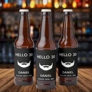 Rótulo Para Garrafa De Cerveja aniversário de 30 anos preto branco nome de barba