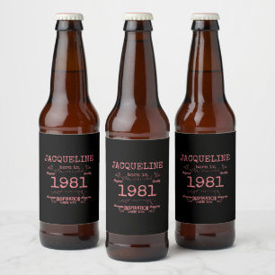 Rótulo Para Garrafa De Cerveja Aniversário de 40 anos personalizado 1981, preto r