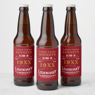 Rótulo Para Garrafa De Cerveja aniversário de 40 anos Vintage Red Dourado Add Na