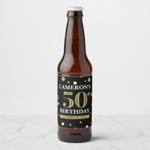 Rótulo Para Garrafa De Cerveja Aniversário de Confetti Preto e Dourado