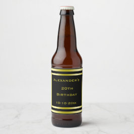 Rótulo Para Garrafa De Cerveja Aniversário de Elegante Preto e Dourado