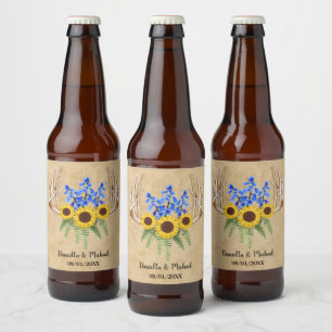 Rótulo Para Garrafa De Cerveja Antlers florais rústicos que Wedding o favor