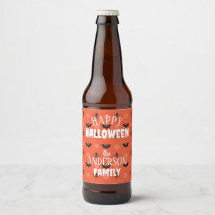 Rótulo Para Garrafa De Cerveja Aranha do Halloween, morcego e padrão cobweb