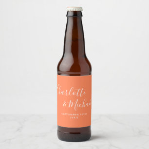 Rótulo Para Garrafa De Cerveja Assinatura Elegante Casamento Coral Script
