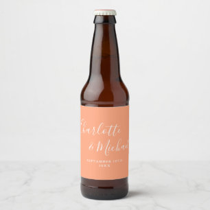 Rótulo Para Garrafa De Cerveja Assinatura Elegante Casamento Pêssego Script