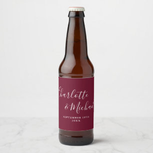 Rótulo Para Garrafa De Cerveja Assinatura Elegante Casamento Script Burgundy