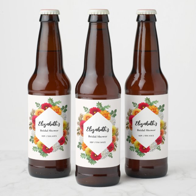 Rótulo Para Garrafa De Cerveja Autumn Dahlia Floral Fall Chá de panela (Garrafas)