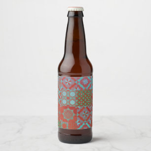 Rótulo Para Garrafa De Cerveja azulejos Egeu Legal, em vermelho e azul