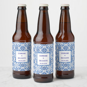 Rótulo Para Garrafa De Cerveja Azulejos Portugueses Casamento Mediterrâneo Azul
