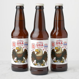 Rótulo Para Garrafa De Cerveja Bald Eagle com Fireworks - EUA 250 Anos 1776-2026