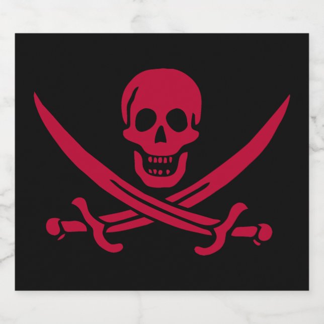 Rótulo Para Garrafa De Cerveja Bandeira do Crânio e Espadas Pirata do Calico Jack (Rótulo Único)