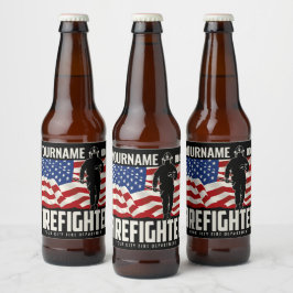 Rótulo Para Garrafa De Cerveja Bandeira Patriótica de Resgate do Bombeiro Persona