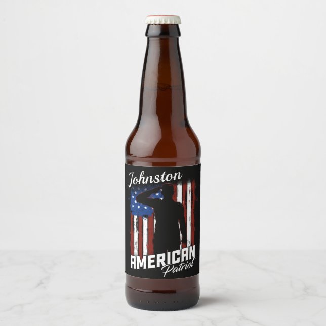 Rótulo Para Garrafa De Cerveja Bandeira Personalizada do Patriot Soldier EUA (Frente)