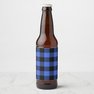 Rótulo Para Garrafa De Cerveja Bandeja de Xadrez de Buffalo Blue & Black Lumberja