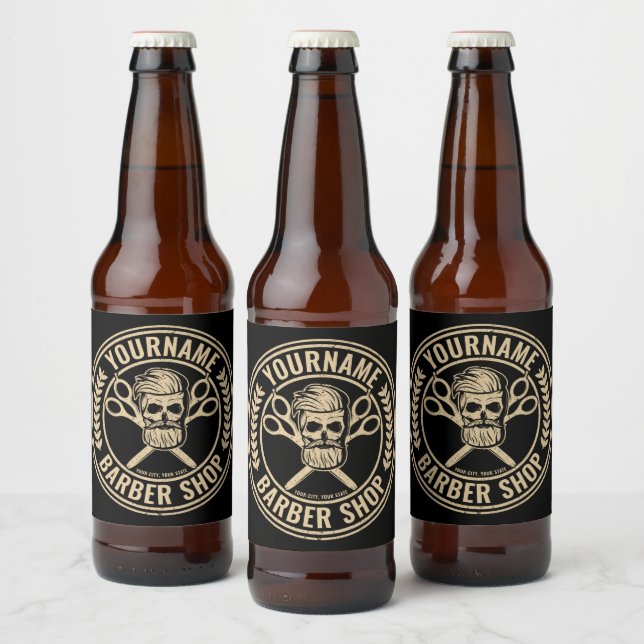 Rótulo Para Garrafa De Cerveja Barbearia Personalizada Caveira Rockabilly Salão   (Garrafas)